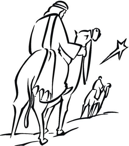 Wise Men And Shining Christmas Star Coloring Page